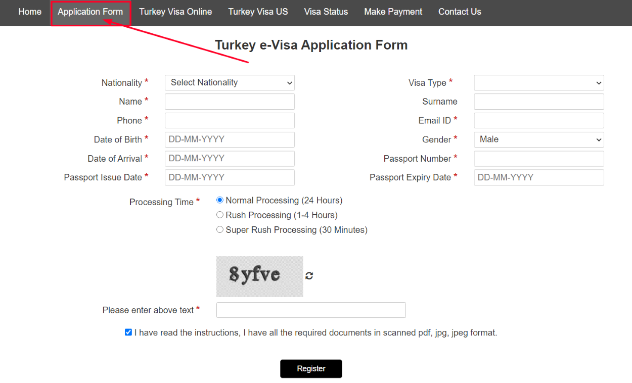 Turkey application form, complete the online form & get evisa on email